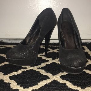 Black glitter heels